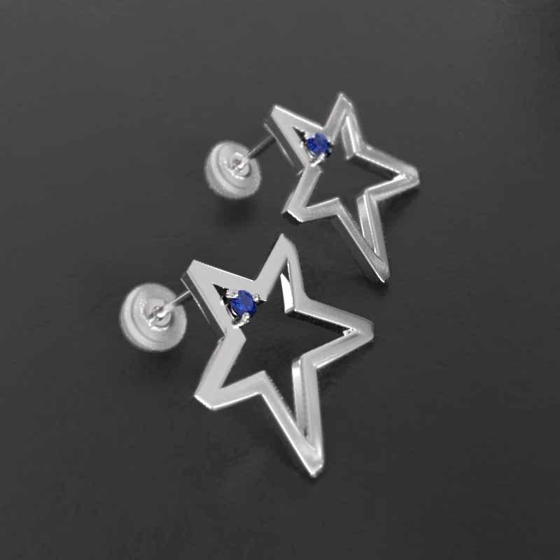 大サイズ スター 一粒石 9月の誕生石 ジュエリーピアス サファイア k18ホワイトゴールドの画像
