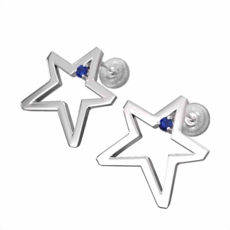 大サイズ スター 一粒石 9月の誕生石 ジュエリーピアス サファイア k18ホワイトゴールドの画像