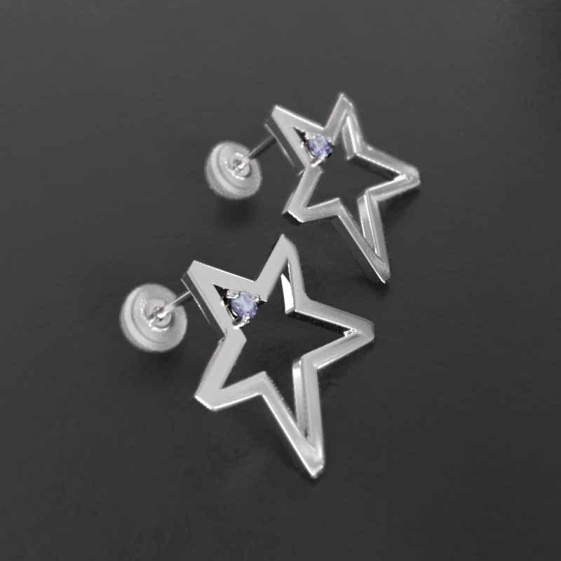 ピアス スター 12月誕生石 18金ホワイトゴールド タンザナイト 大サイズ 一粒石の画像