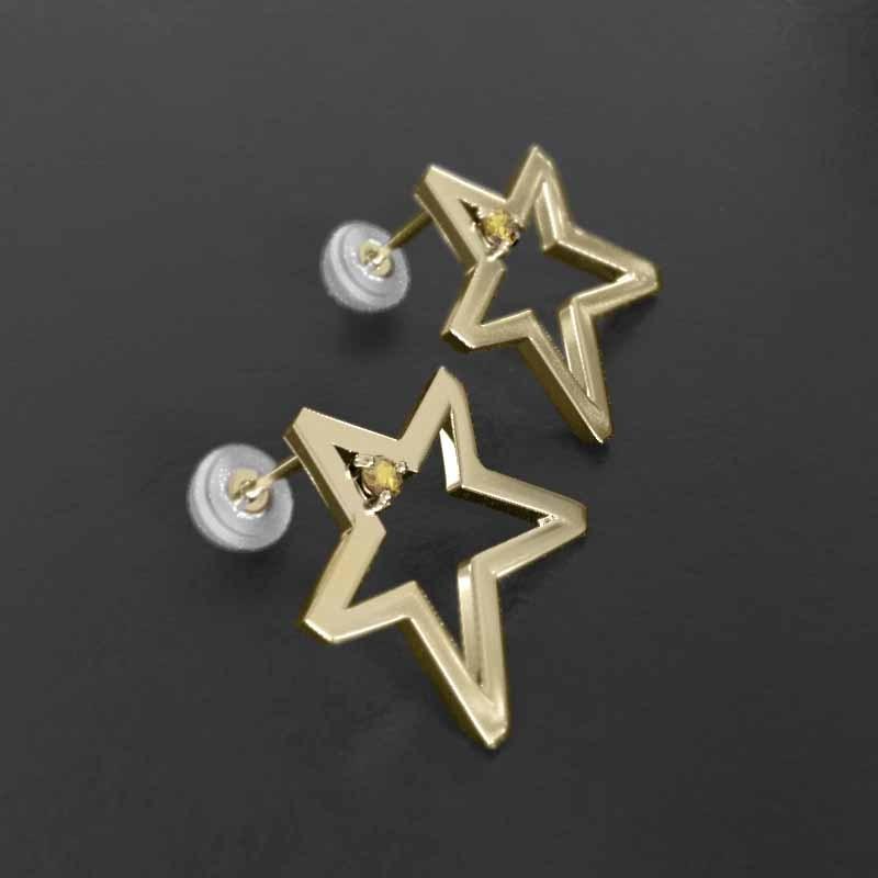 11月誕生石 大サイズ k18イエローゴールド スター ピアス (黄水晶)シトリン 一粒石の画像