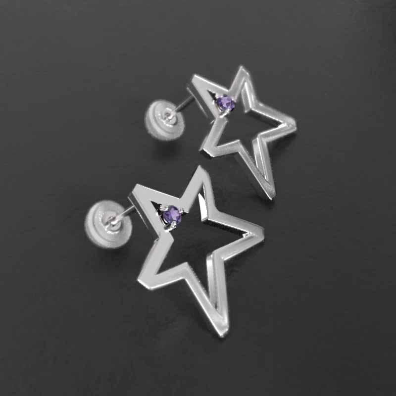 ピアス Pt900 スター アメジスト(紫水晶) 一粒石 大サイズ 2月誕生石の画像