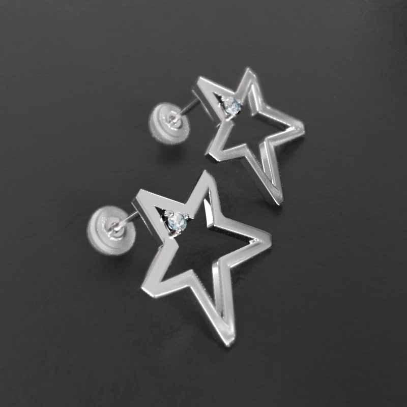 ピアス 大サイズ アクアマリン スター 3月誕生石 一粒石 プラチナ900の画像