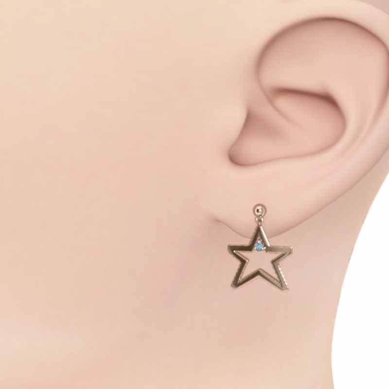 スター ピアス 一粒石 大サイズ 11月誕生石 ブルートパーズ(青) ピンクゴールドk18の画像