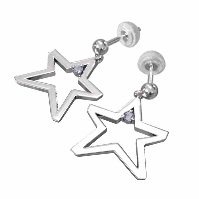 大サイズ 12月誕生石 スター 一粒石 ジュエリーピアス k18ホワイトゴールド タンザナイトの画像
