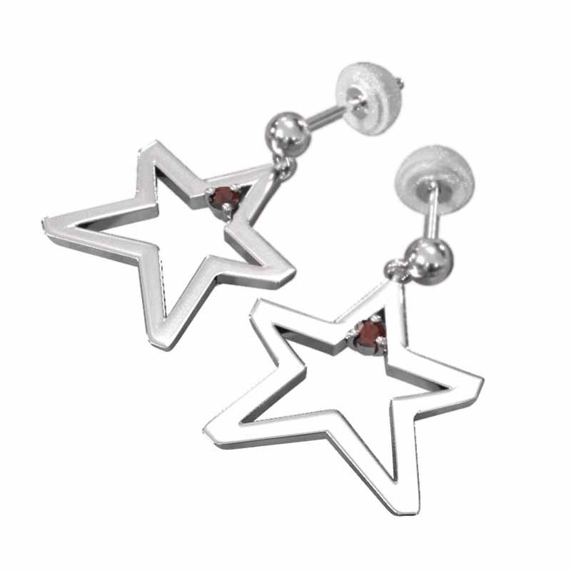 Pt900 ガーネット 大サイズ ジュエリーピアス 1月誕生石 スター 一粒石の画像