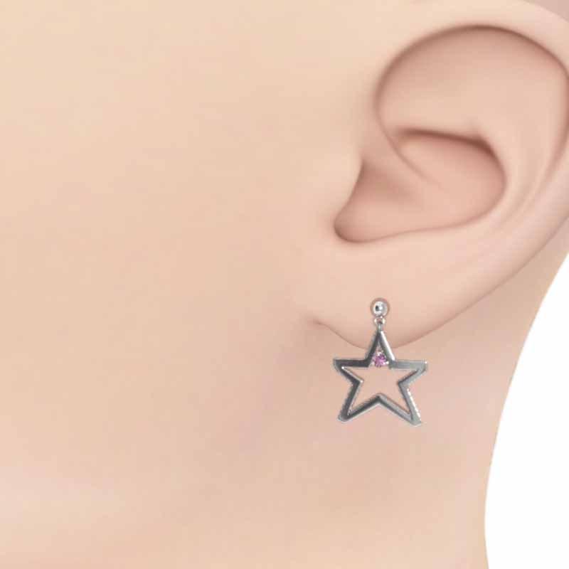 ピアス プラチナ900 9月の誕生石 ピンクサファイア 大サイズ スター 一粒石の画像