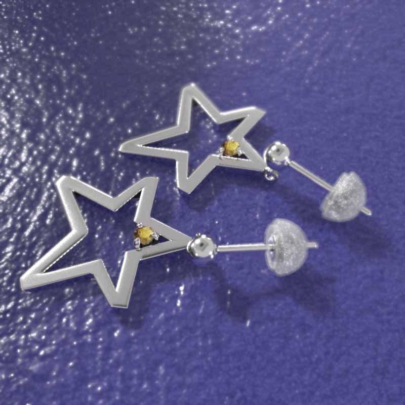 Pt900 スター ジュエリーピアス 11月の誕生石 一粒石 シトリントパーズ 大サイズの画像