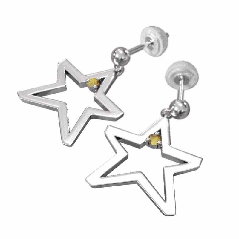 Pt900 スター ジュエリーピアス 11月の誕生石 一粒石 シトリントパーズ 大サイズの画像