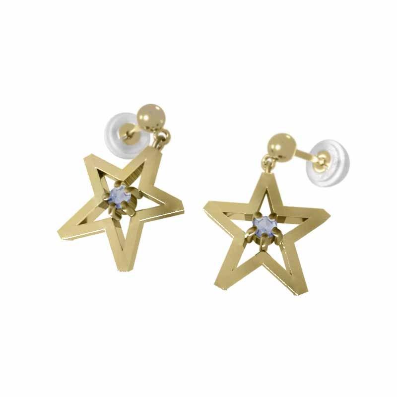 ペアピアス タンザナイト スター 1粒石 18kイエローゴールド 12月の誕生石 キャッチ付き 小サイズ