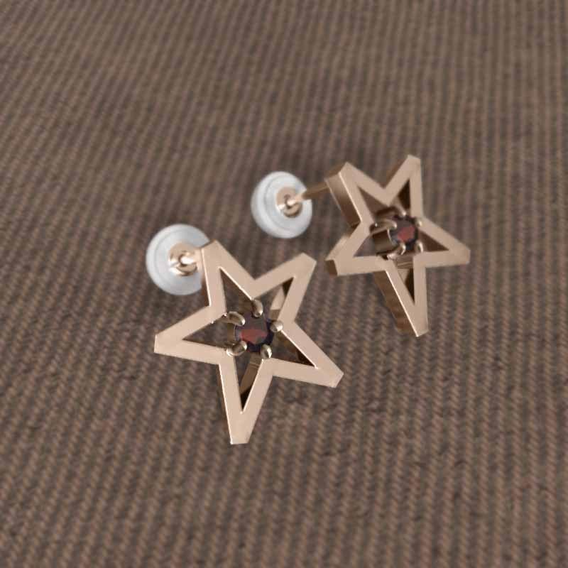 ジュエリーピアス 一粒石 k18ピンクゴールド 中サイズ 1月誕生石 ガーネット スターの画像