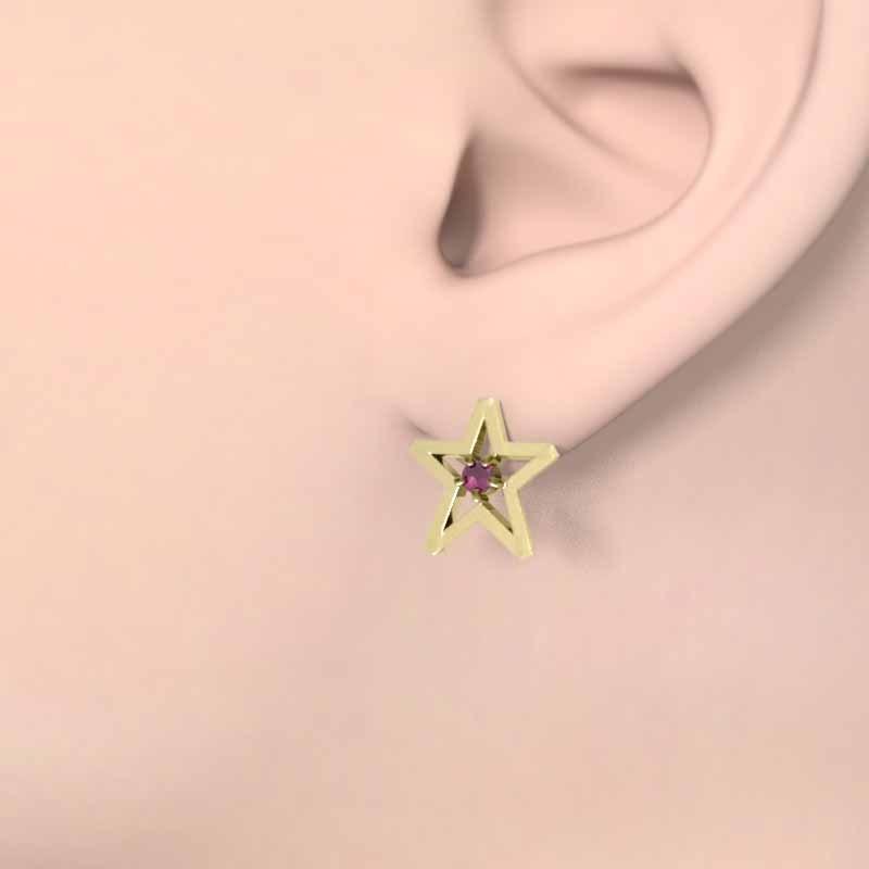一粒石 スター ピアス ルビー 7月の誕生石 中サイズ k18イエローゴールドの画像