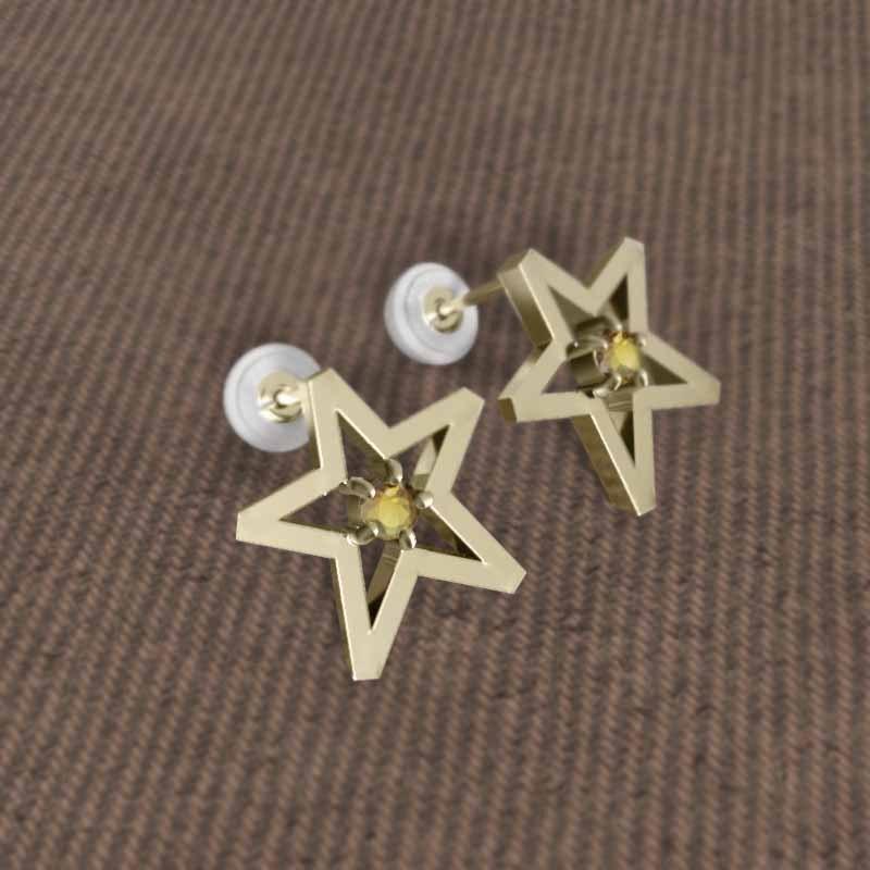 11月の誕生石 一粒石 シトリン スター ピアス K18 中サイズの画像