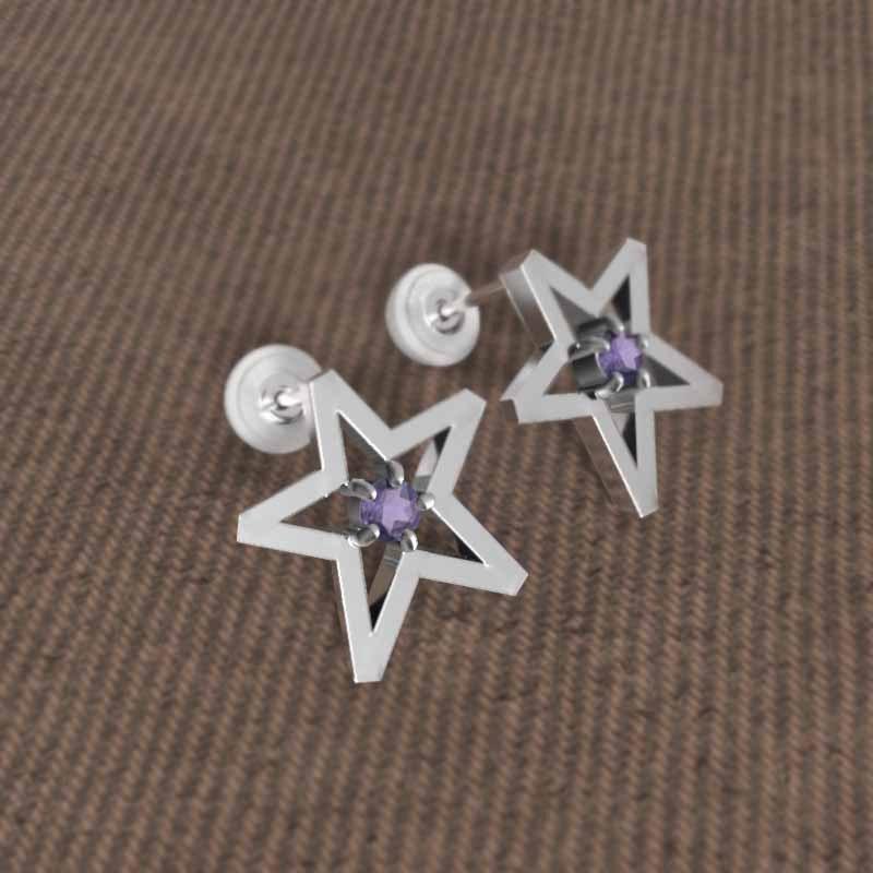 スター 一粒石 Pt900 2月の誕生石 中サイズ ピアス アメジスト(紫水晶)の画像