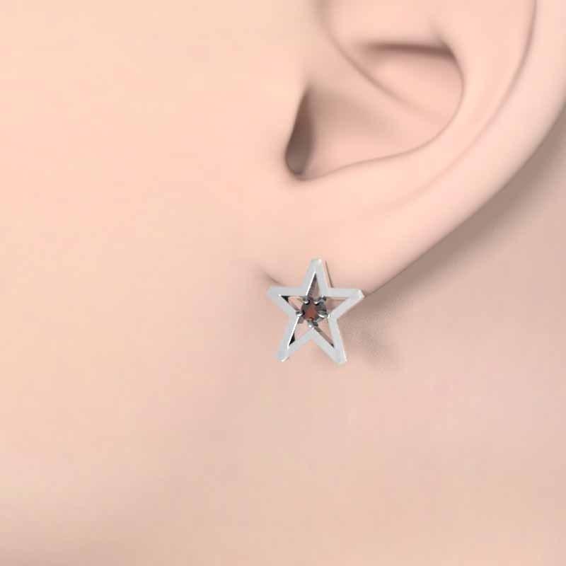 プラチナ900 スター ピアス 中サイズ ガーネット 1月の誕生石 一粒石の画像