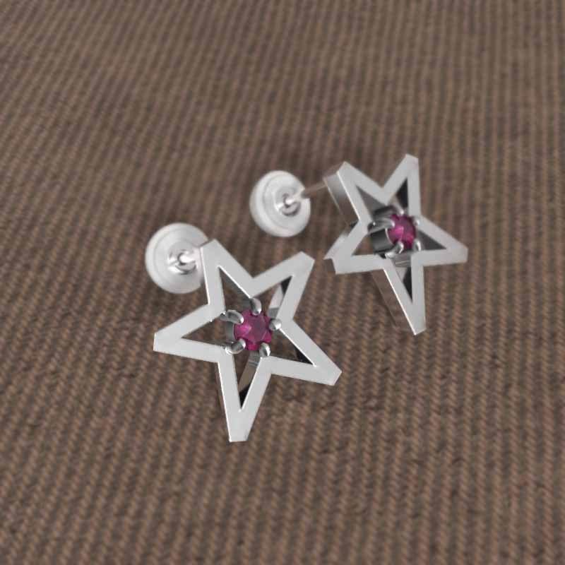 スター ルビー プラチナ900 ジュエリーピアス 中サイズ 一粒石 7月誕生石の画像