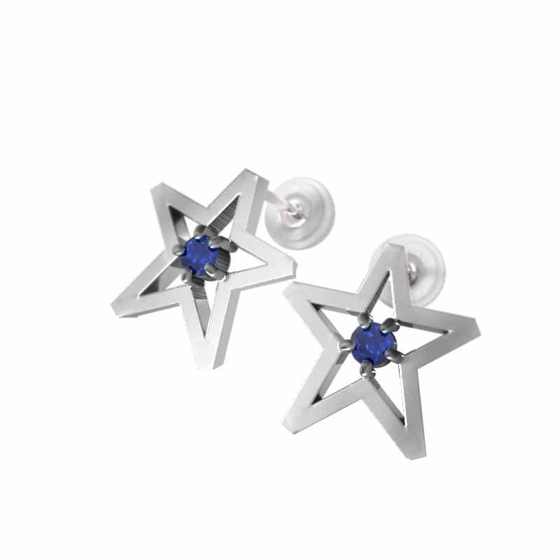 スター 9月の誕生石 ピアス サファイア(青) 中サイズ 一粒石 Pt900の画像