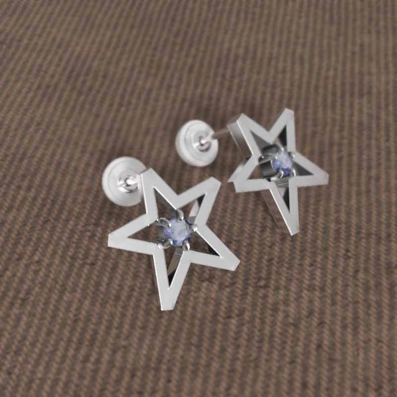 中サイズ 12月の誕生石 スター 一粒石 ピアス タンザナイト プラチナ900の画像