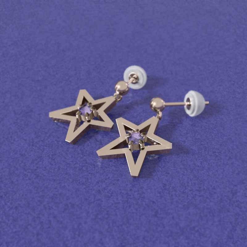 スター 中サイズ 一粒石 2月の誕生石 アメシスト k18ピンクゴールド ジュエリーピアスの画像