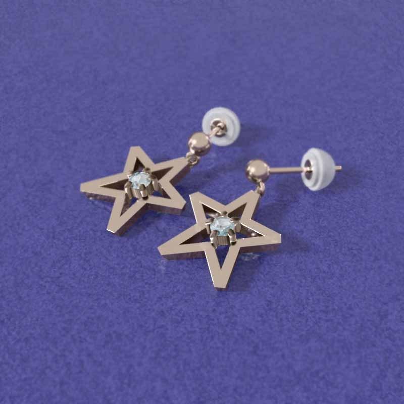 スター 一粒石 中サイズ 3月の誕生石 ピアス アクアマリン k18ピンクゴールドの画像