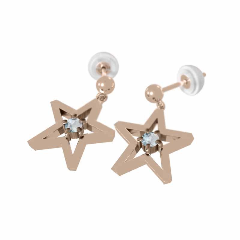 スター 一粒石 中サイズ 3月の誕生石 ピアス アクアマリン k18ピンクゴールドの画像