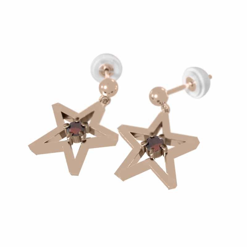 1月誕生石 ジュエリーピアス ガーネット 18金ピンクゴールド スター 一粒石 中サイズの画像