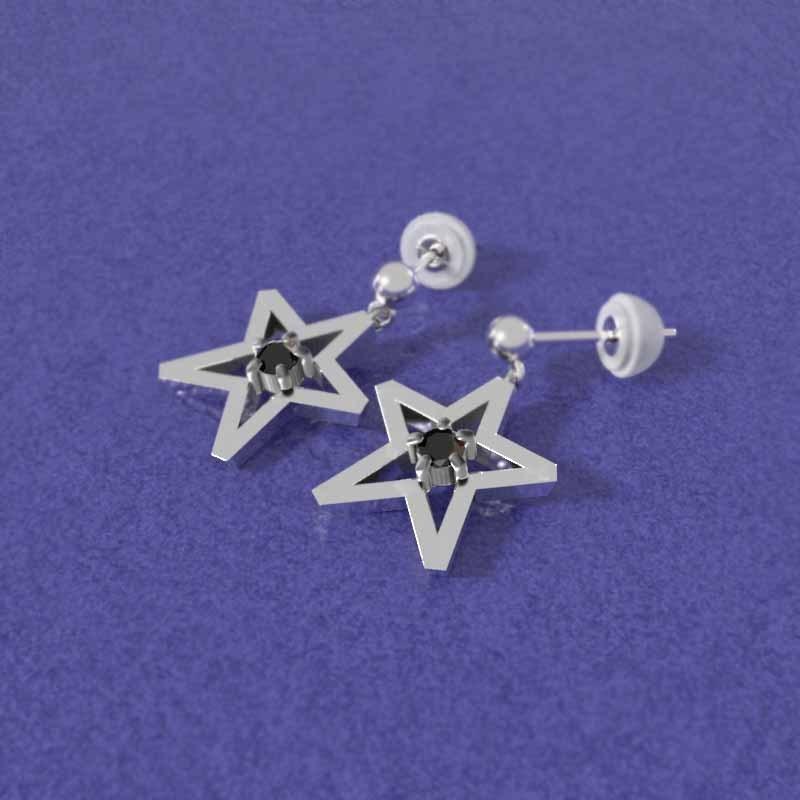 スター 4月の誕生石 ピアス 中サイズ 一粒石 18金ホワイトゴールド ブラックダイアの画像