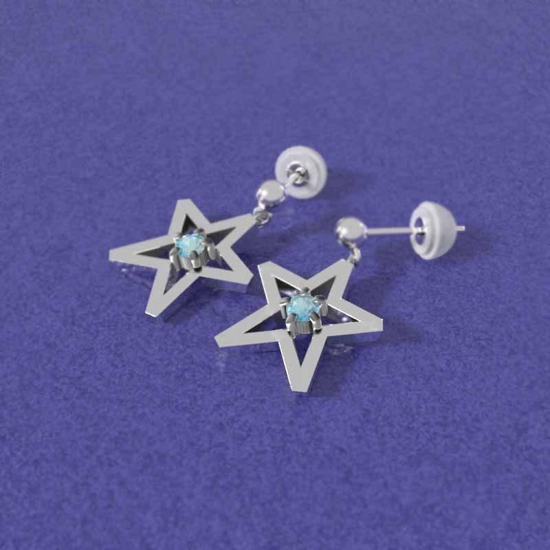 一粒石 ジュエリーピアス 11月の誕生石 ブルートパーズ スター k18ホワイトゴールド 中サイズの画像