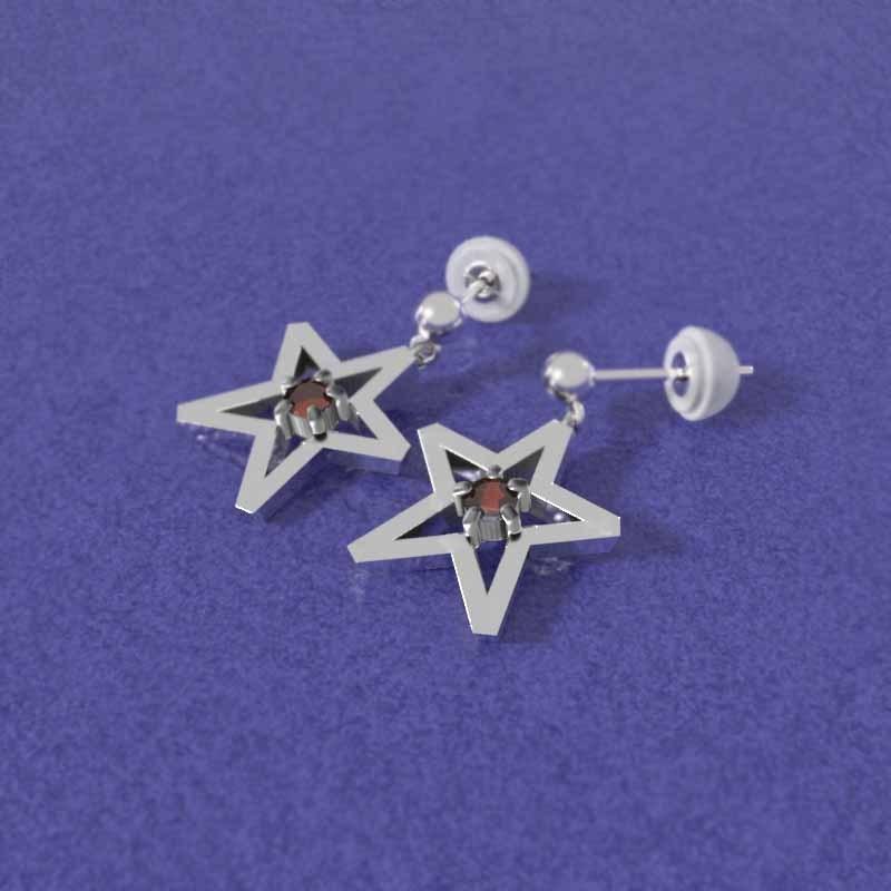 ピアス ガーネット スター ホワイトゴールドk18 一粒石 中サイズ 1月の誕生石の画像