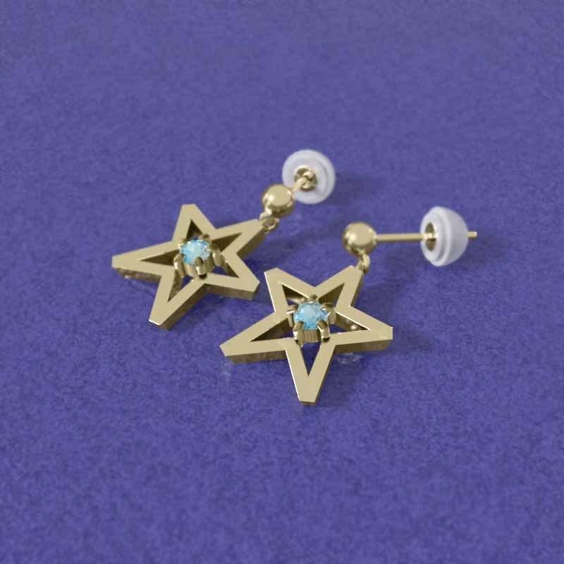 11月の誕生石 スター 一粒石 ジュエリーピアス 中サイズ ブルートパーズ K18の画像