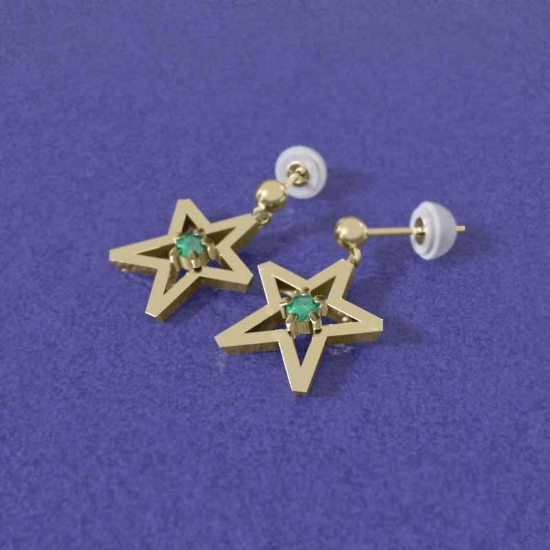 K18 中サイズ エメラルド 5月の誕生石 ピアス スター 一粒石の画像