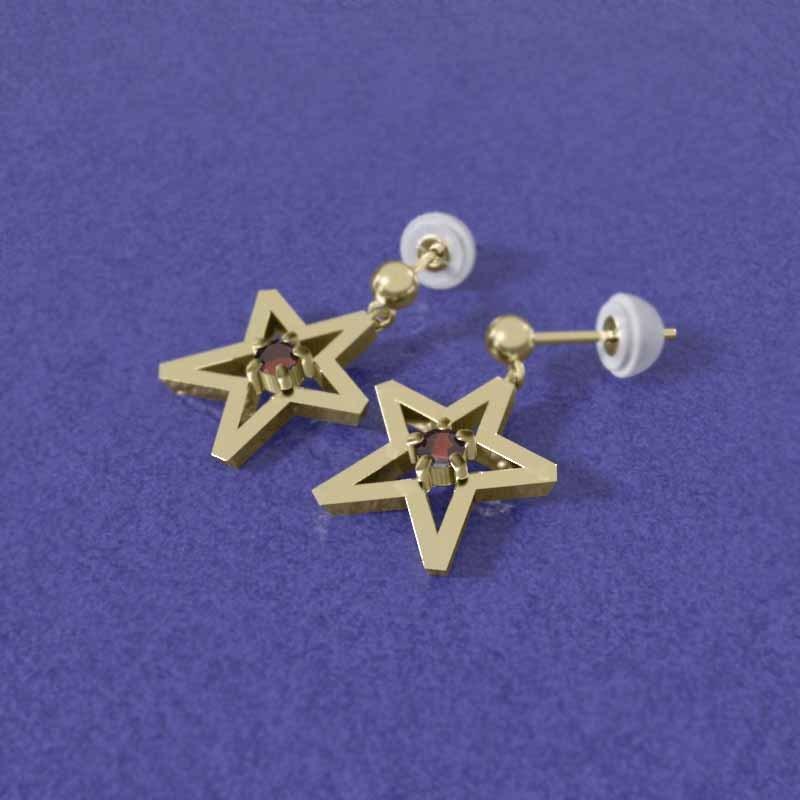 1月誕生石 スター ガーネット 18金イエローゴールド 一粒石 中サイズ ジュエリーピアスの画像