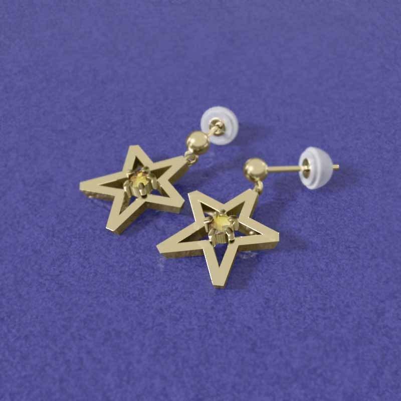 ピアス シトリン(黄水晶) 11月の誕生石 中サイズ 一粒石 k18イエローゴールド スターの画像