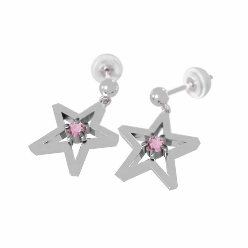 Pt900 中サイズ 10月の誕生石 スター ジュエリーピアス ピンクトルマリン 一粒石の画像