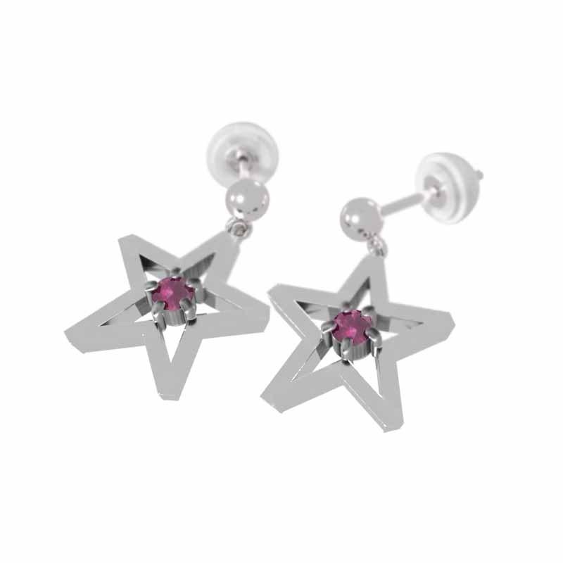 ルビー 中サイズ プラチナ900 ジュエリーピアス 7月誕生石 スター 一粒石の画像