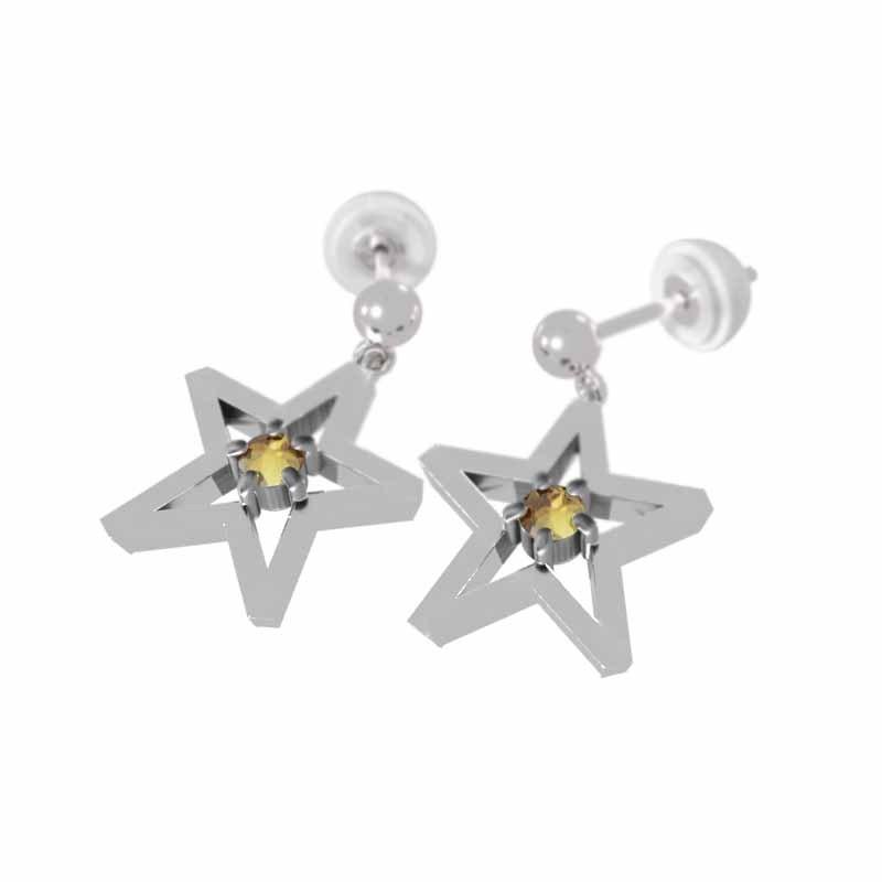 中サイズ (黄水晶)シトリン スター 11月誕生石 白金（プラチナ）900 ピアス 一粒石の画像