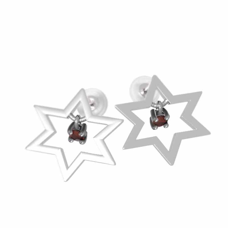 1月の誕生石 ガーネット 一粒石 ジュエリーピアス 小サイズ スター 18金ホワイトゴールド 六芒星の画像