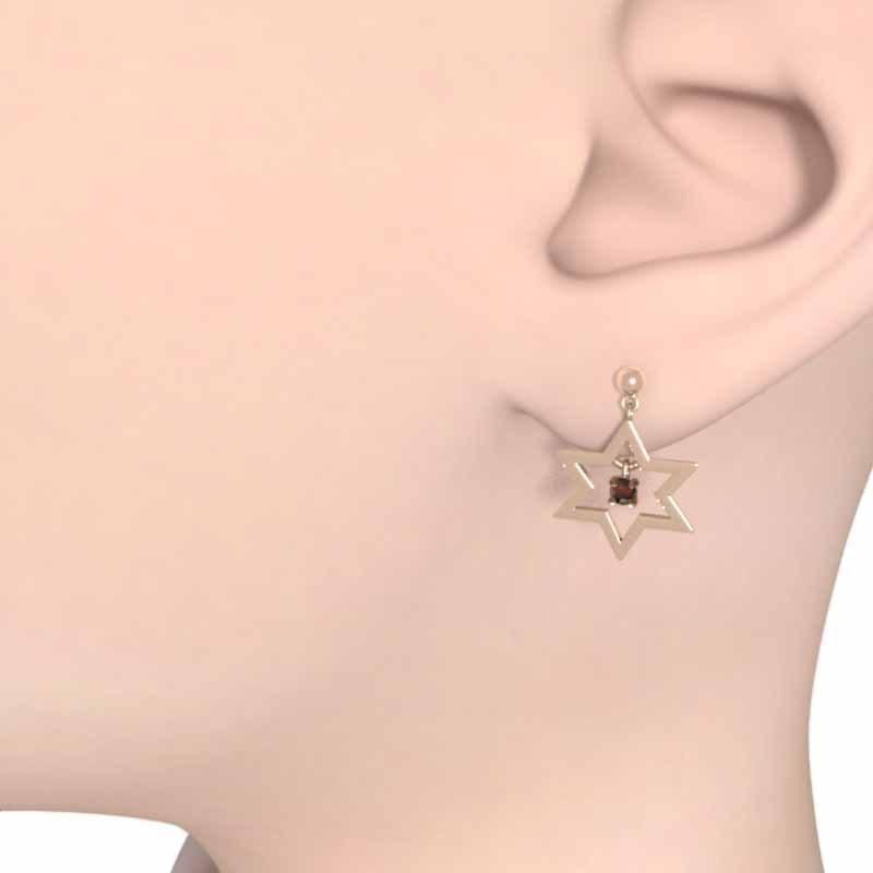 ピアス 小サイズ 1月の誕生石 ピンクゴールドk18 スター 一粒石 六芒星 ガーネットの画像