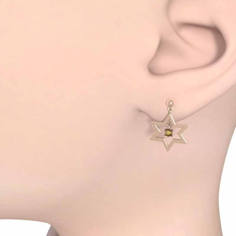 六芒星 シトリントパーズ スター 11月の誕生石 ジュエリーピアス 小サイズ 18金ピンクゴールド 一粒石の画像