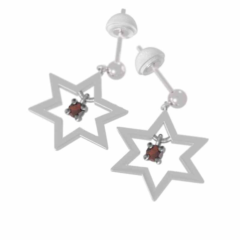 ジュエリーピアス 1月の誕生石 スター ガーネット 六芒星 一粒石 18金ホワイトゴールド 小サイズの画像