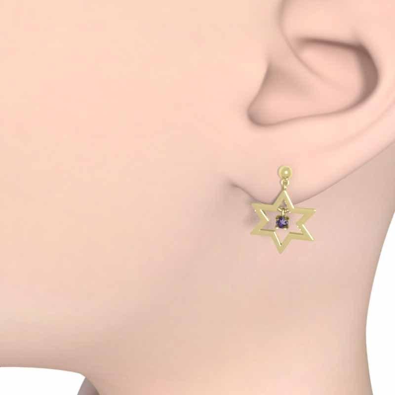 一粒石 ピアス アメジスト(紫水晶) 小サイズ 2月の誕生石 18金イエローゴールド スター 六芒星の画像