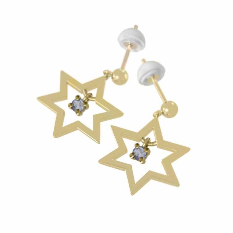 k18イエローゴールド 小サイズ 一粒石 12月の誕生石 スター ジュエリーピアス タンザナイト 六芒星の画像