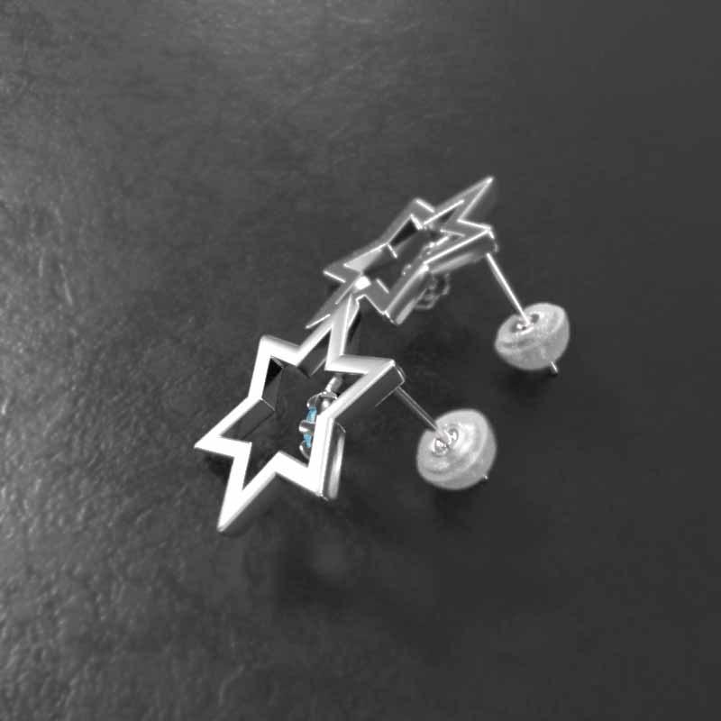 中サイズ 六芒星 ピアス 一粒石 11月の誕生石 スター ブルートパーズ ホワイトゴールドk18の画像