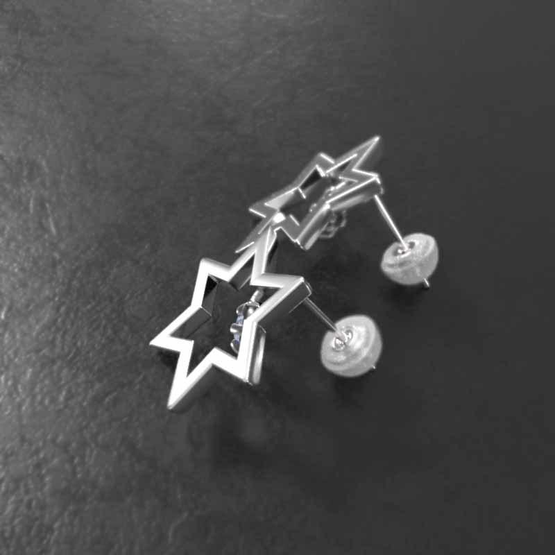 18金ホワイトゴールド 一粒石 12月誕生石 スター 六芒星 中サイズ ジュエリーピアス タンザナイトの画像