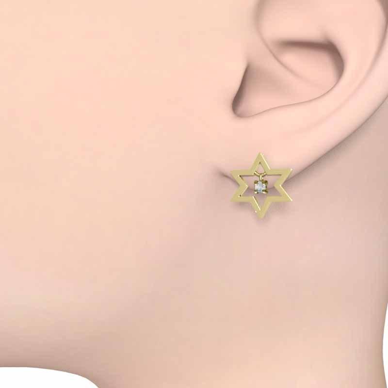 スター ピアス K18 六芒星 中サイズ 3月の誕生石 一粒石 アクアマリンの画像