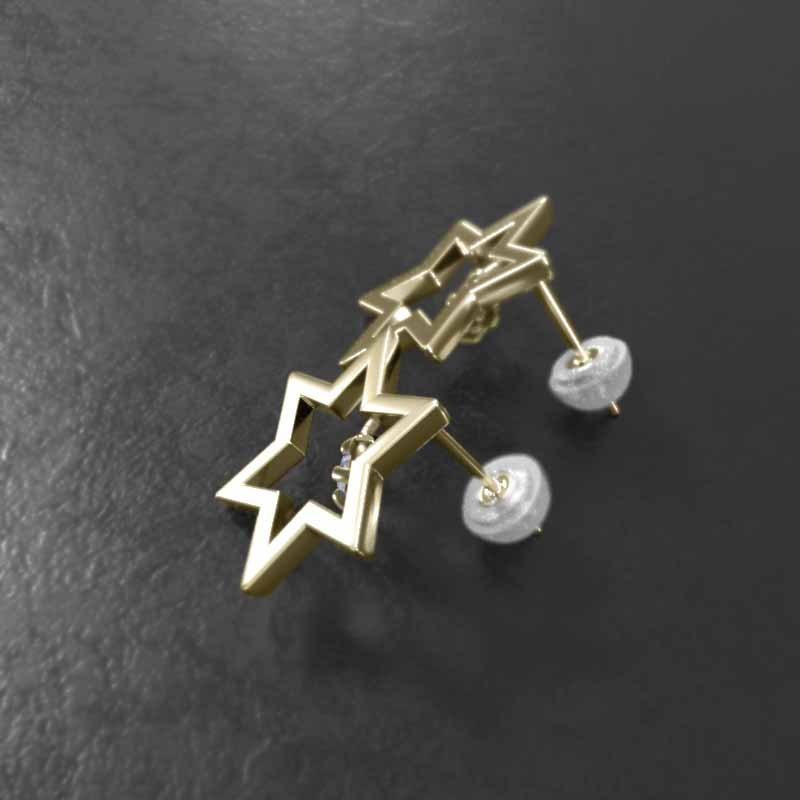 タンザナイト 中サイズ 六芒星 スター 一粒石 ジュエリーピアス 12月誕生石 k18の画像