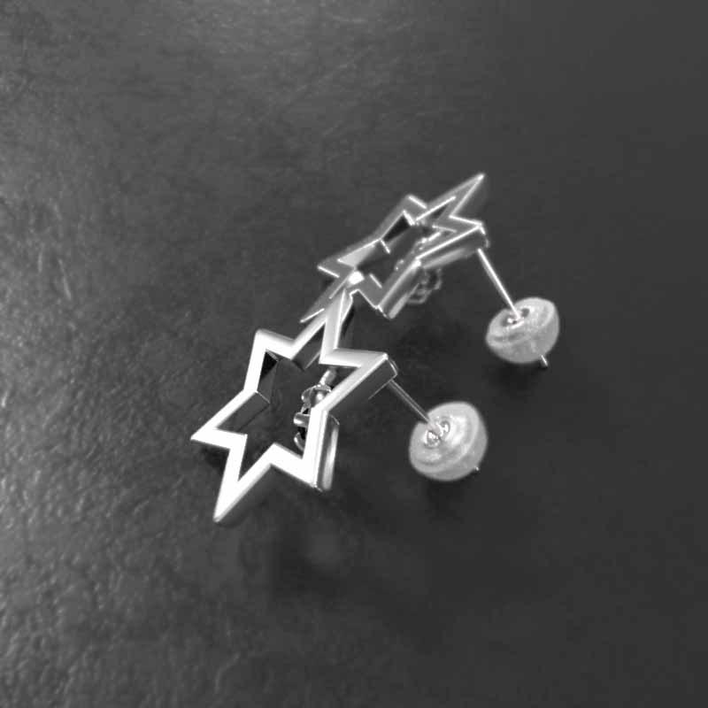 4月誕生石 ジュエリーピアス プラチナ900 一粒石 スター 六芒星 中サイズ ブラックダイヤの画像