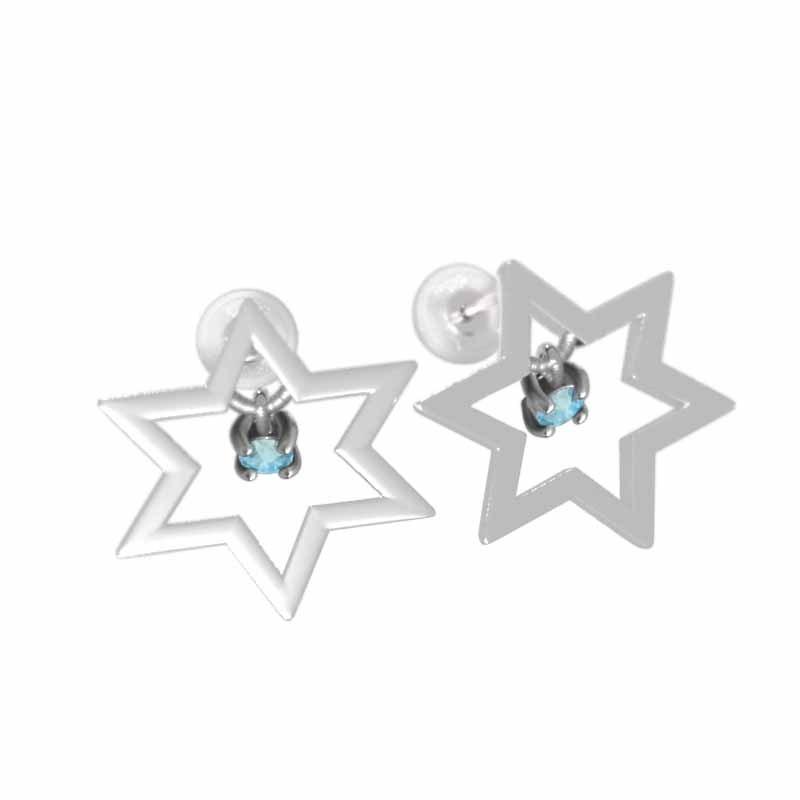 ペアピアス 一粒石 六芒星 ブルートパーズ 11月の誕生石 プラチナ900 キャッチ付き 中サイズ