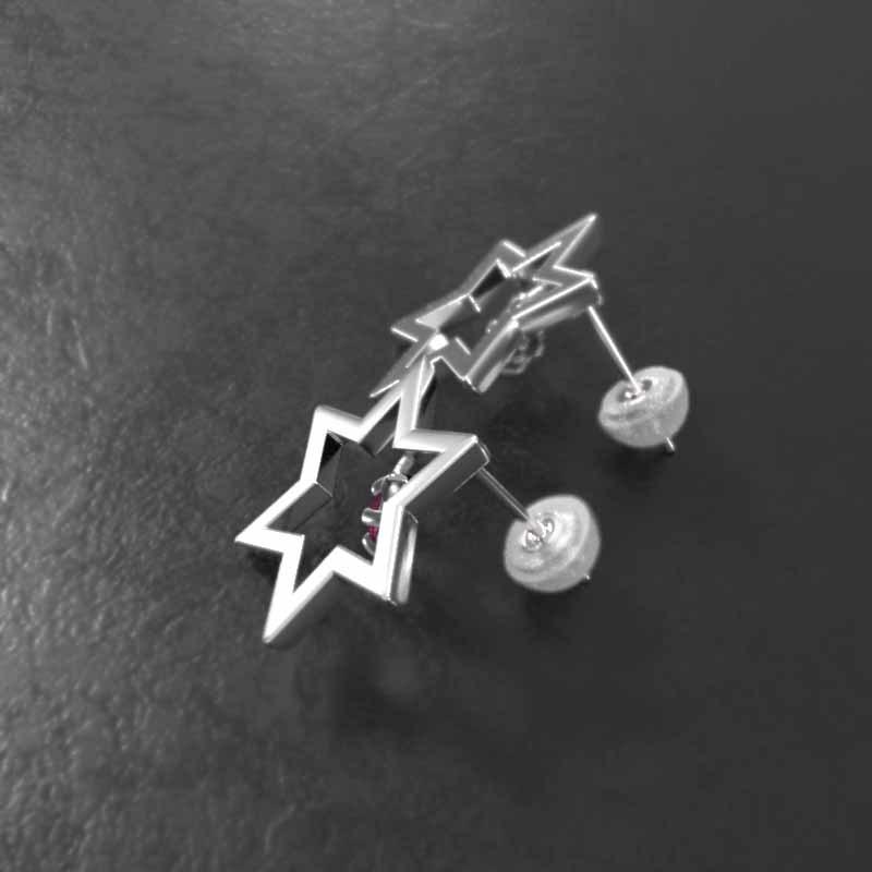 ルビー 7月の誕生石 六芒星 ピアス スター 一粒石 中サイズ Pt900の画像