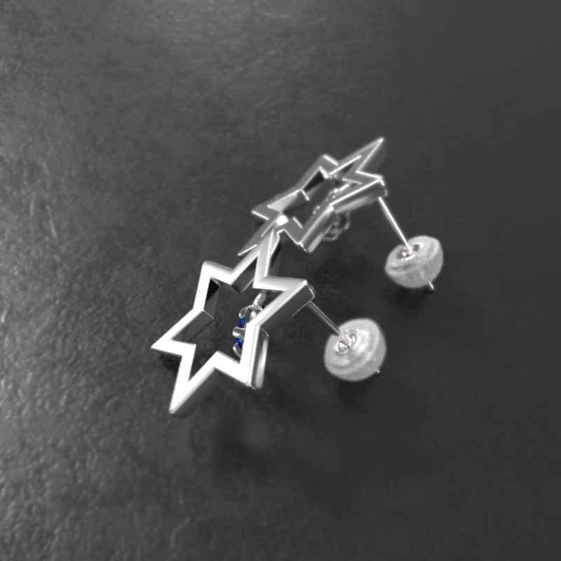 スター 一粒石 サファイヤ 9月誕生石 ジュエリーピアス 中サイズ 六芒星 Pt900の画像