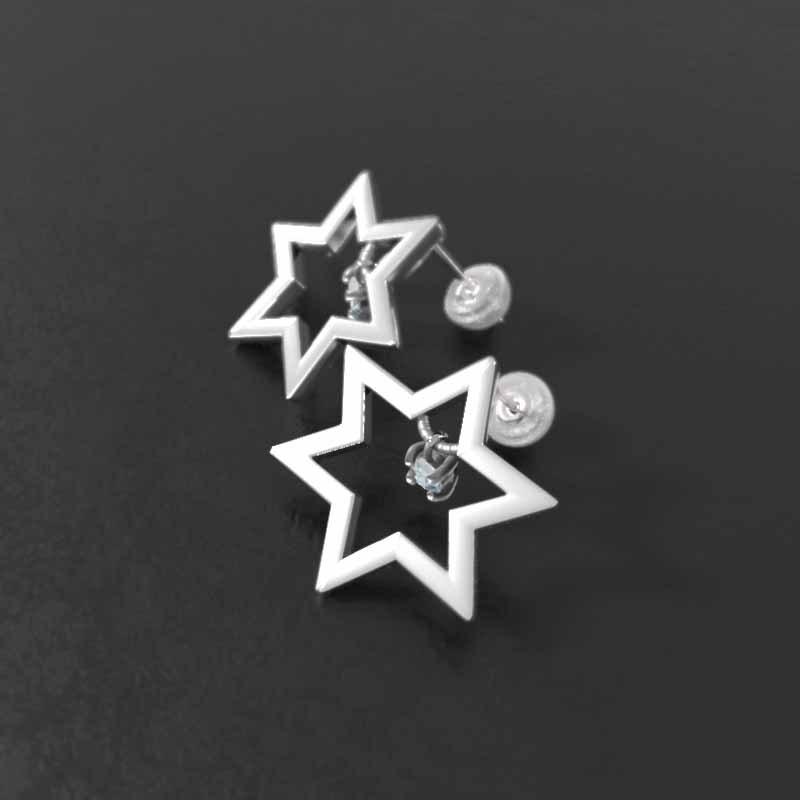 大サイズ 一粒石 スター 3月の誕生石 六芒星 アクアマリン ピアス k18ホワイトゴールドの画像